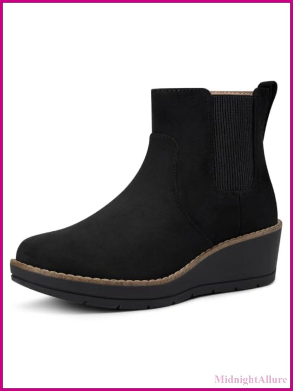 Faux Suede Chelsea Ankle Boots Comfort Wedge Platform Slip-On Booties